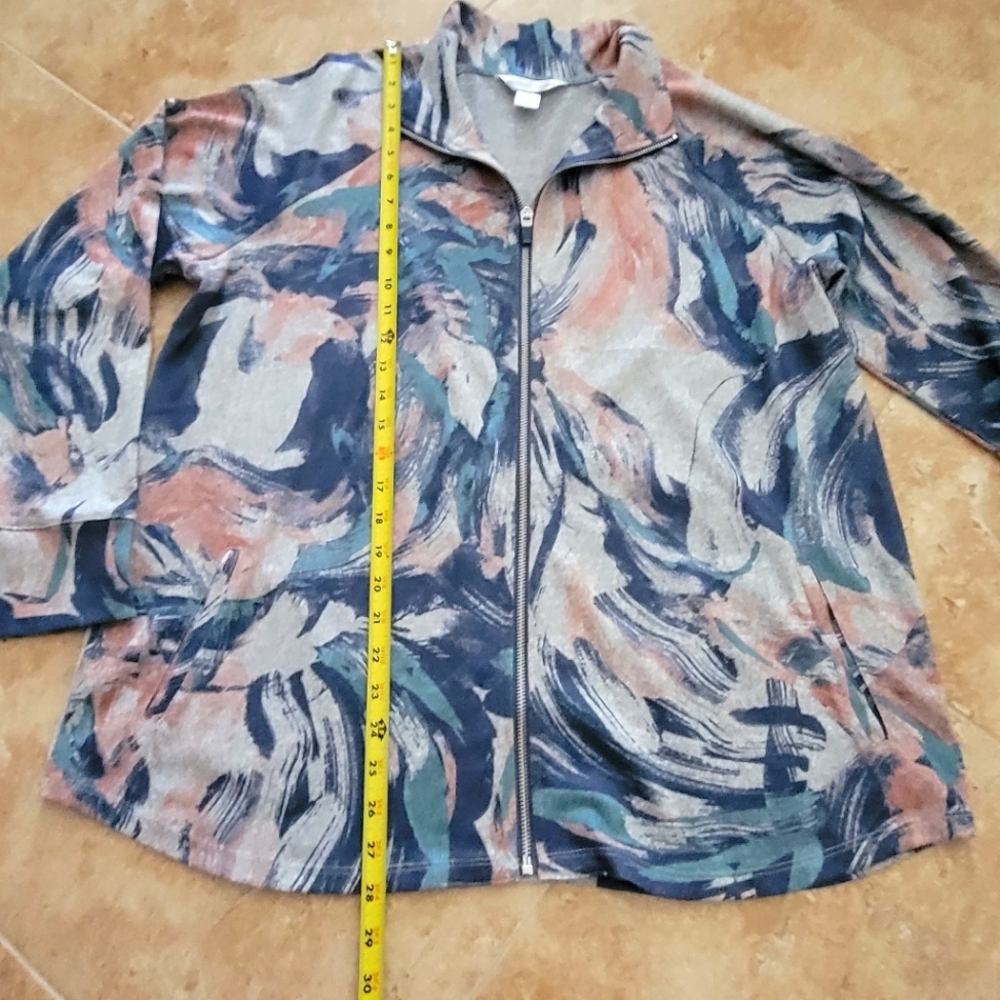 Like New XL Knit Zip-Up Jacket Cardigan Christopher & Banks Peach Blue Teal Gray - Picture 10 of 16